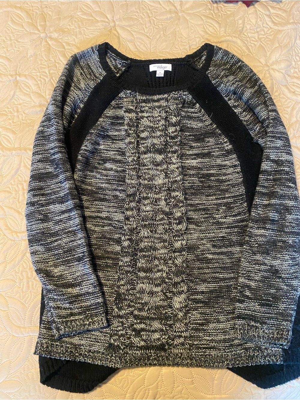 Great Northwest Clothing Company Black and Gray Marled Cable Raglan Pullover